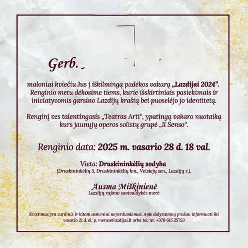 Kvietimas į renginį.